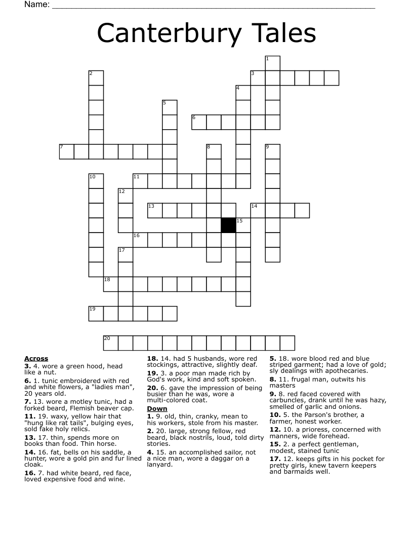 Canterbury Tales Crossword