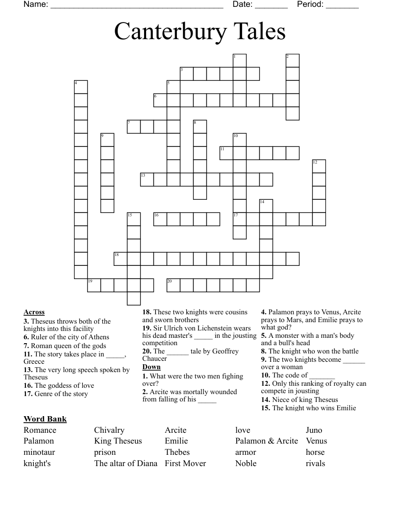 Canterbury Tales Crossword