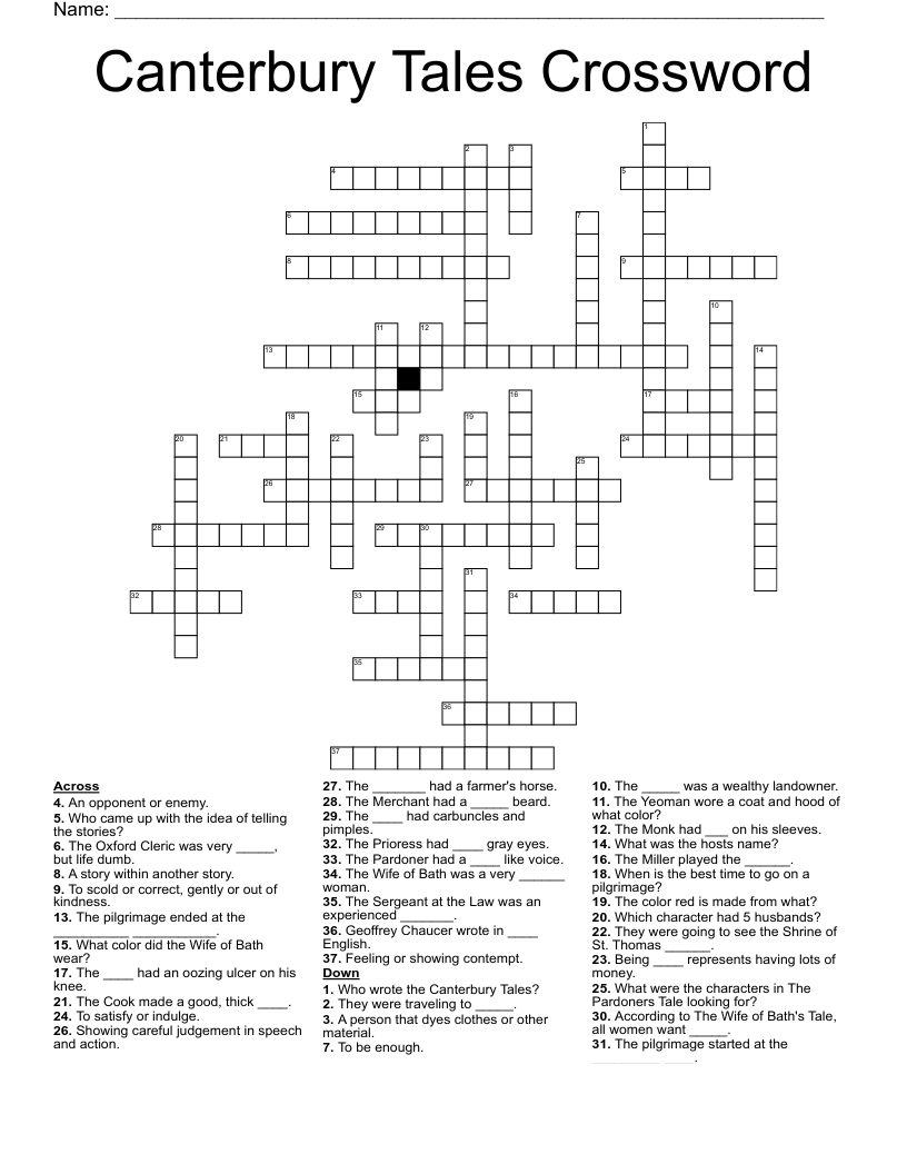 Canterbury Tales Crossword