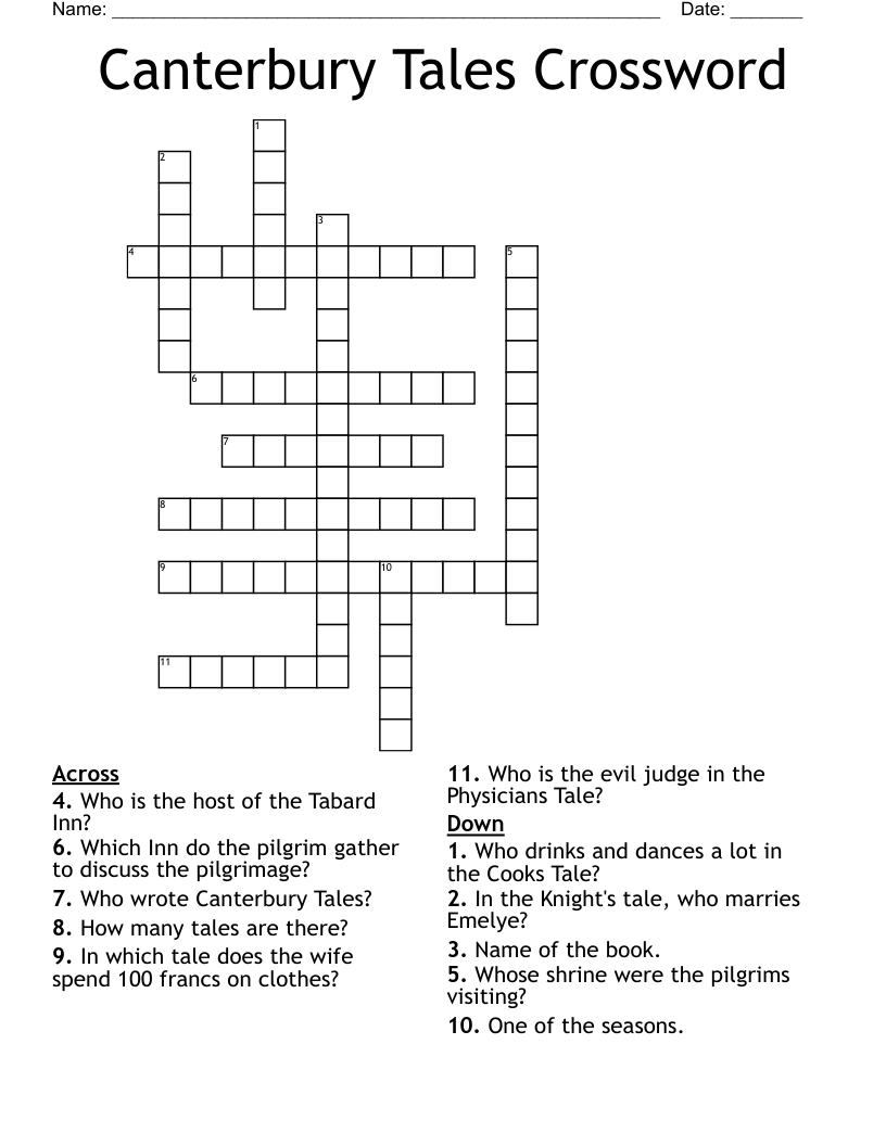 Canterbury Tales Crossword