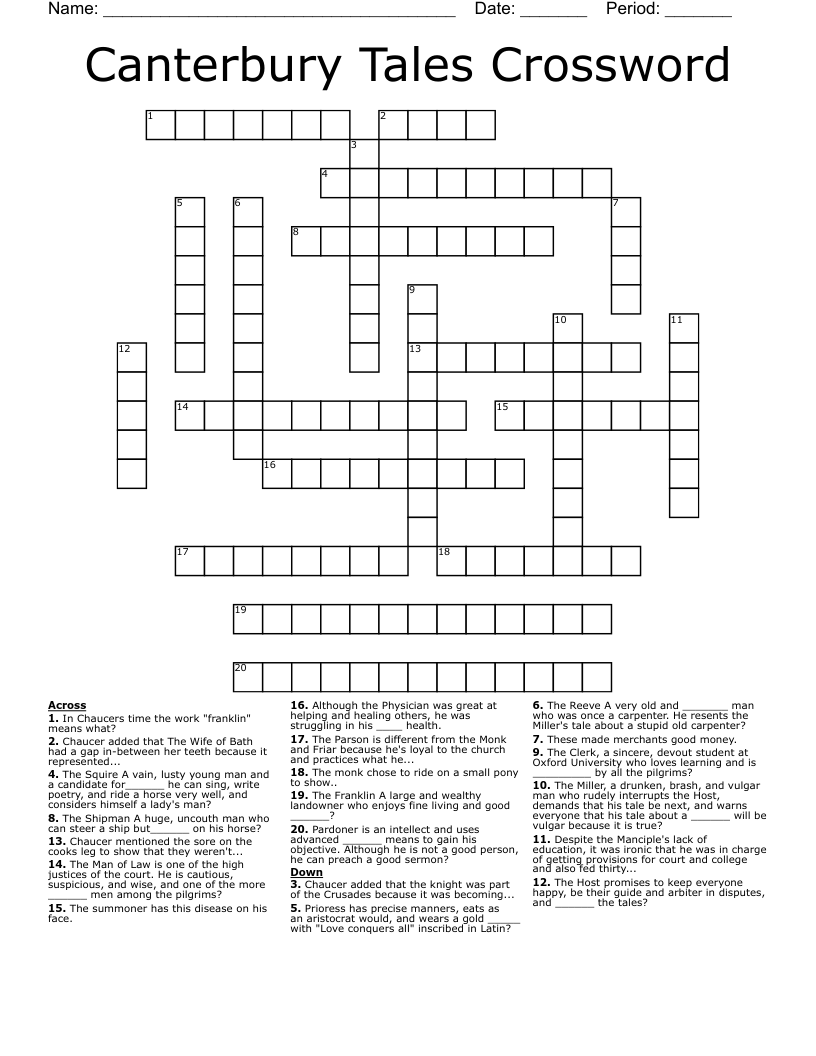 Canterbury Tales Crossword