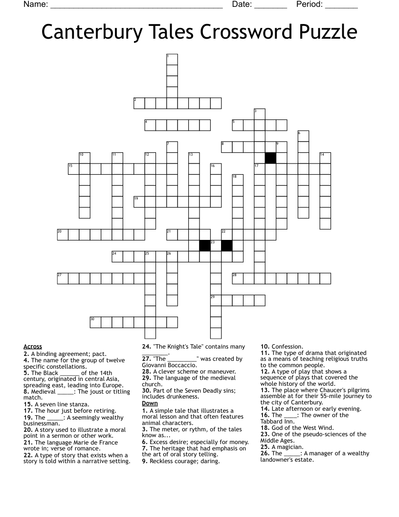 Canterbury Tales Crossword Puzzle