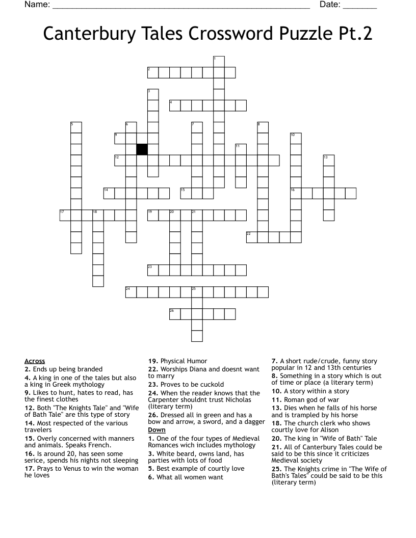 Canterbury Tales Crossword Puzzle Pt.2