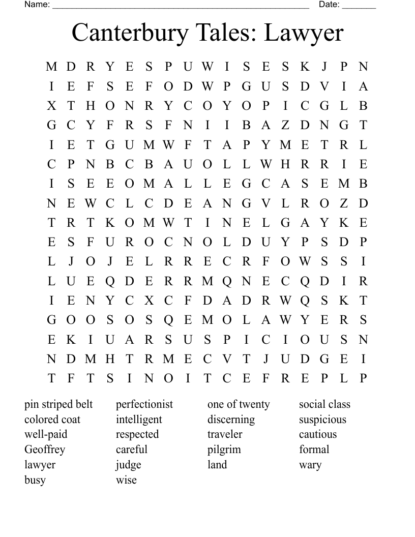 Canterbury Tales: Lawyer Word Search