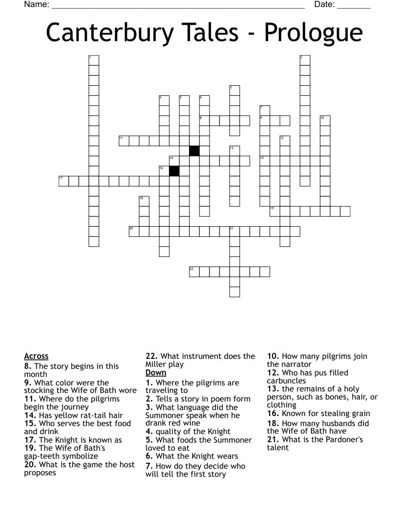 Canterbury Tales - Prologue Crossword