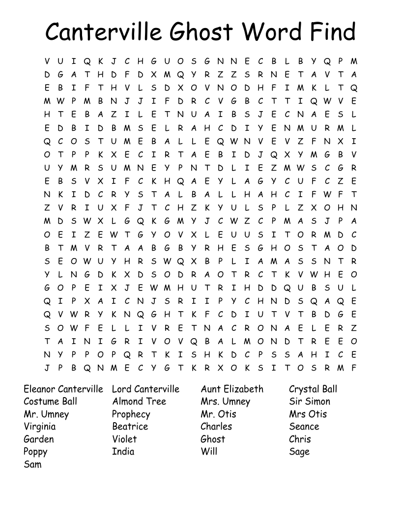 Canterville Ghost Word Find  Word Search