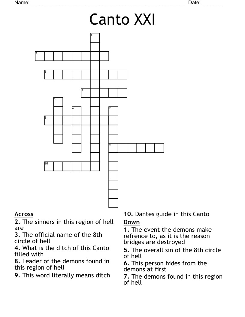 Canto XXI Crossword