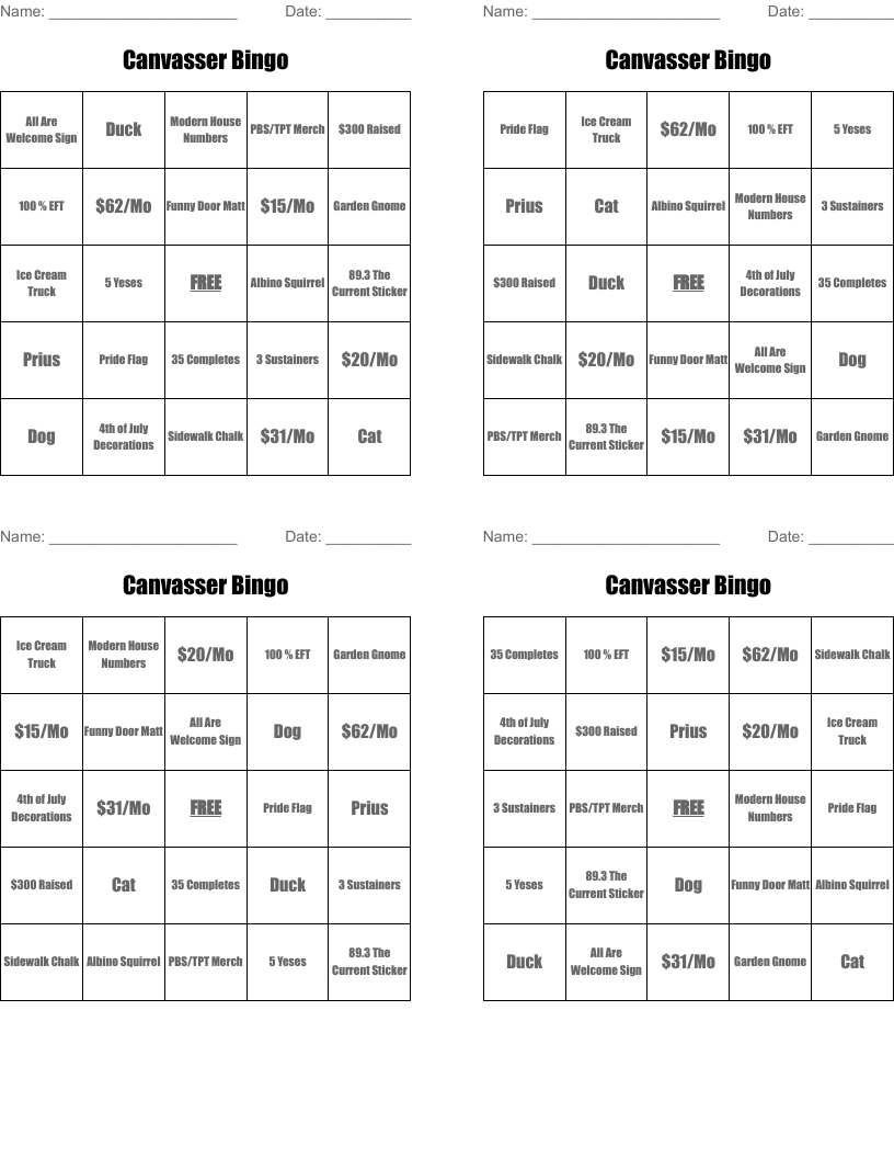 Canvasser Bingo
