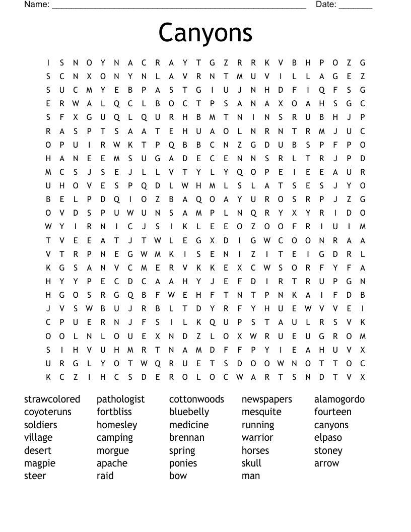 Canyons Word Search