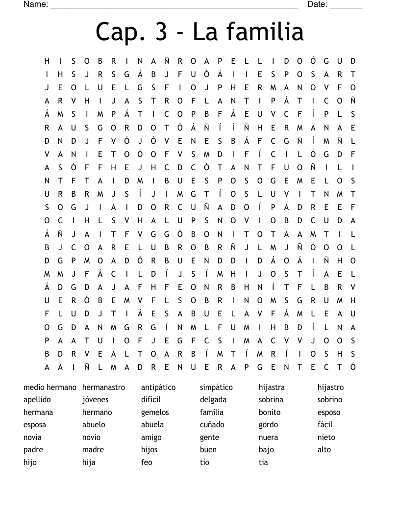 Cap. 3 - La familia Word Search