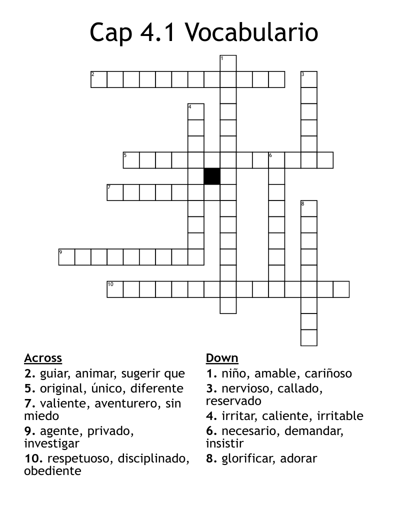 Cap 4.1 Vocabulario Crossword