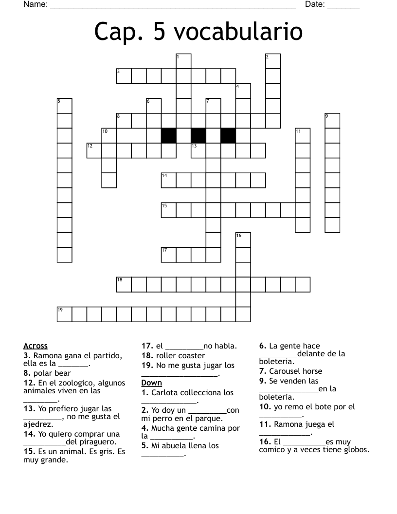 Cap. 5 vocabulario Crossword