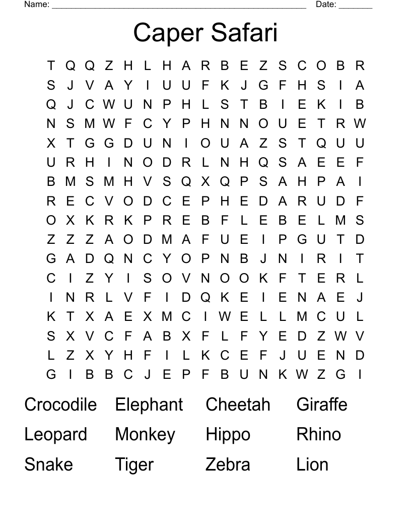Caper Safari Word Search