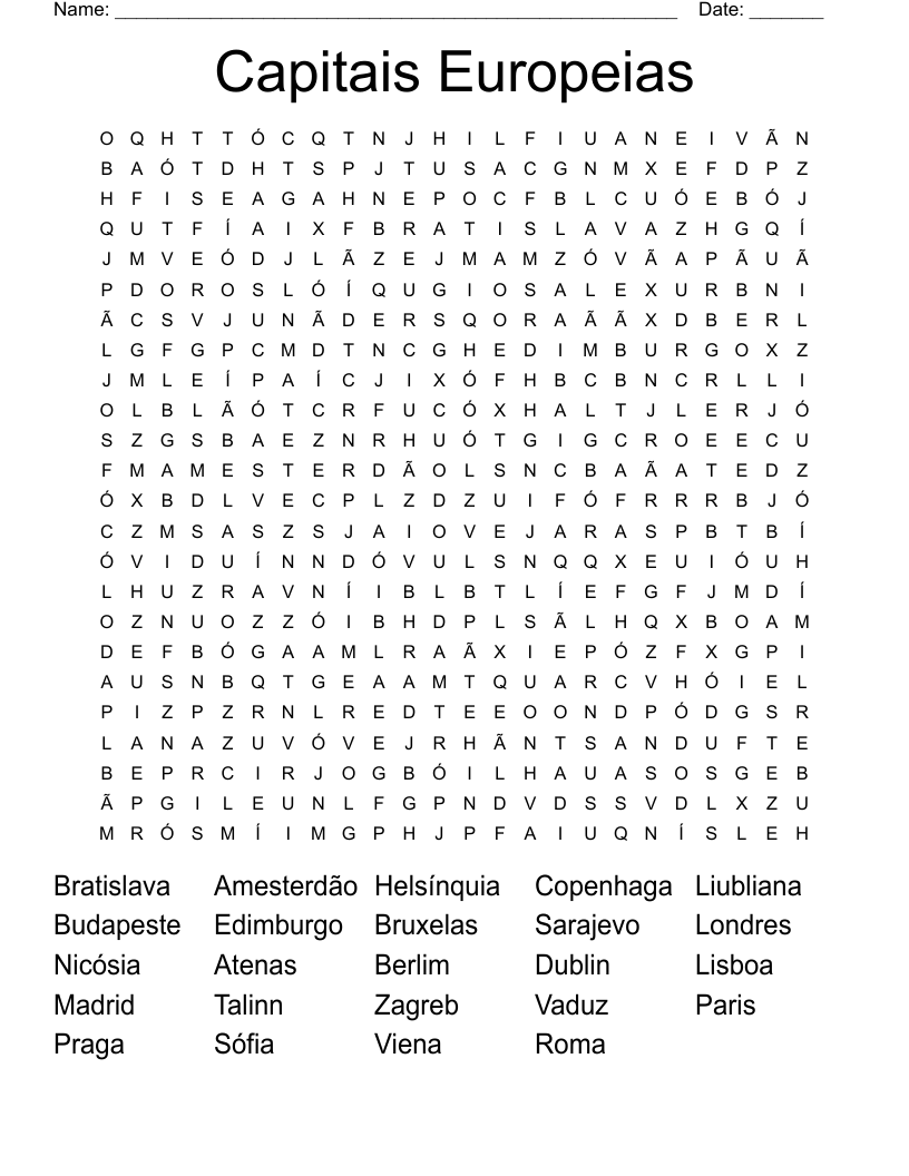Capitais Europeias Word Search