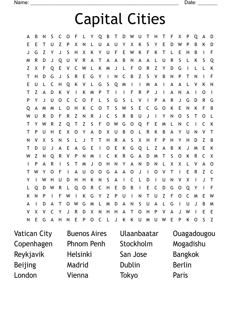 Capital Cities Word Search