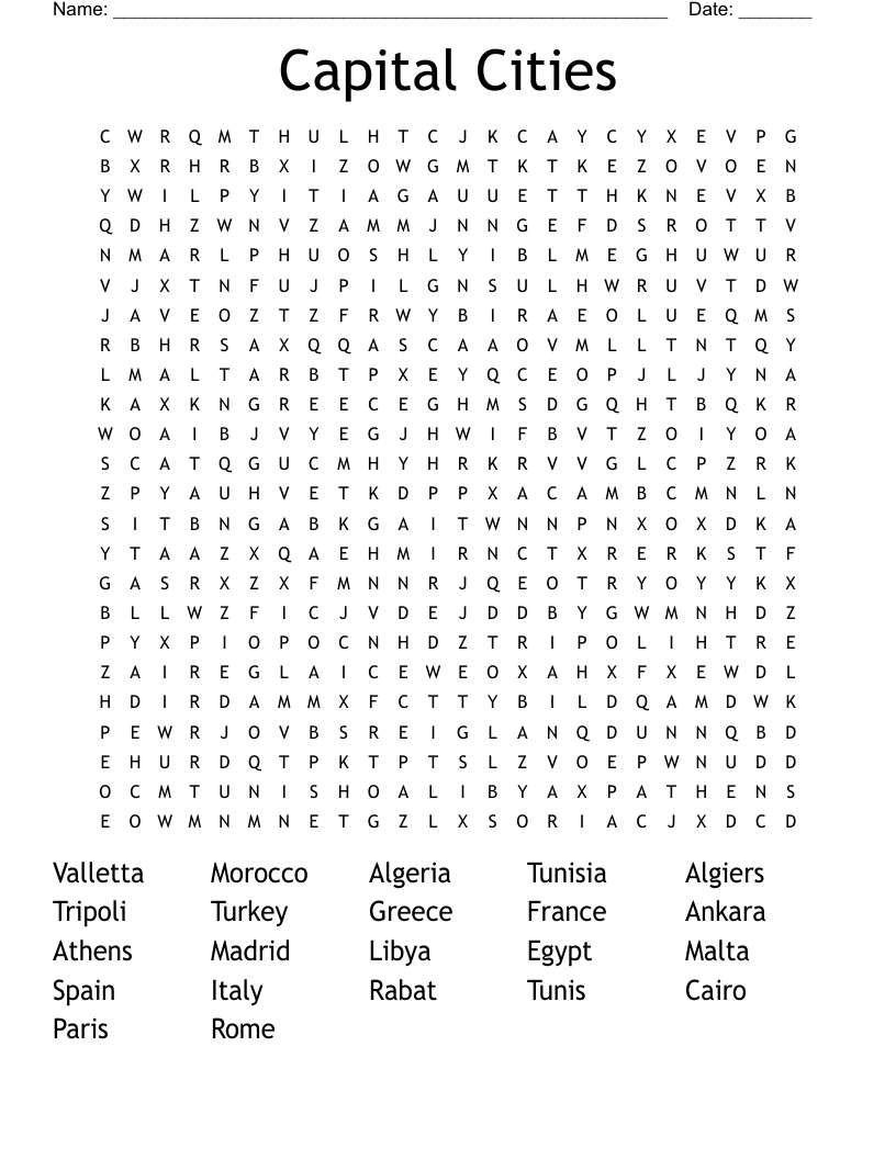 Capital Cities Word Search