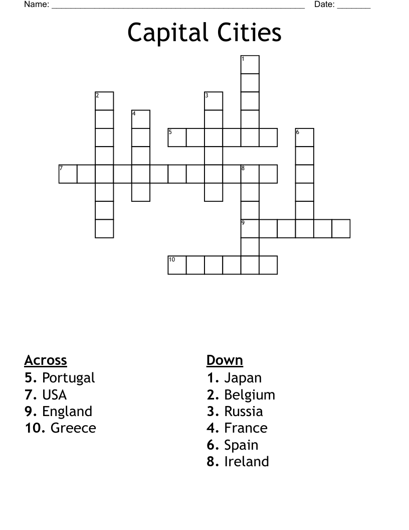 Capital Cities Crossword