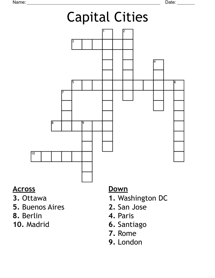 Capital Cities Crossword
