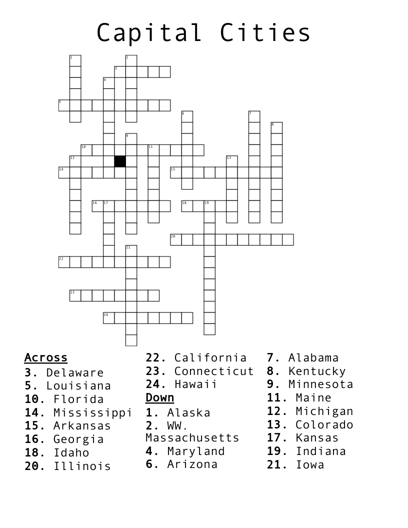 Capital Cities Crossword