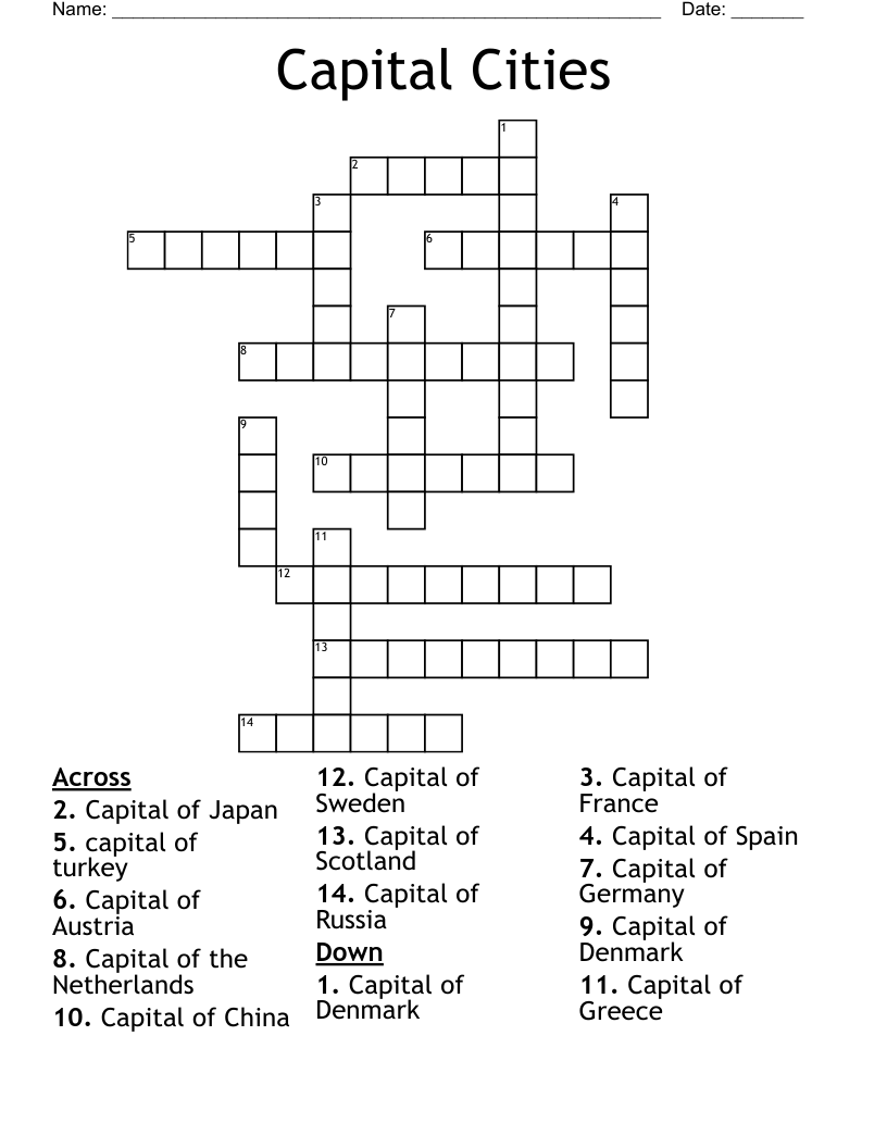 Capital Cities Crossword