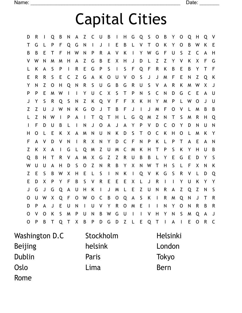 Capital Cities Word Search