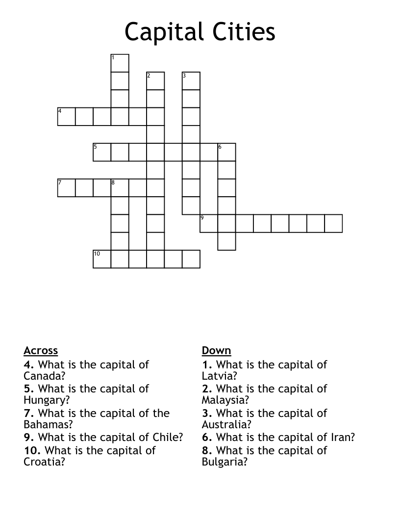 Capital Cities Crossword