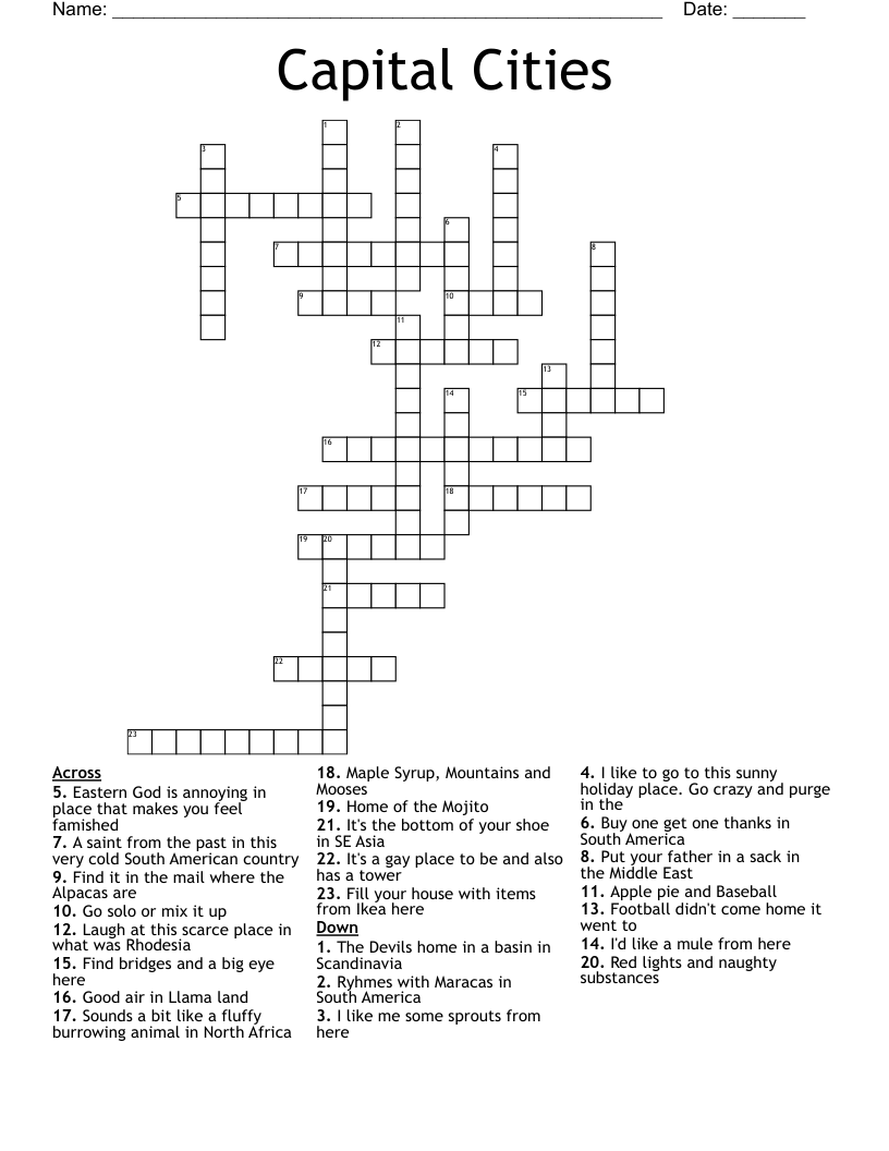 Capital Cities Crossword