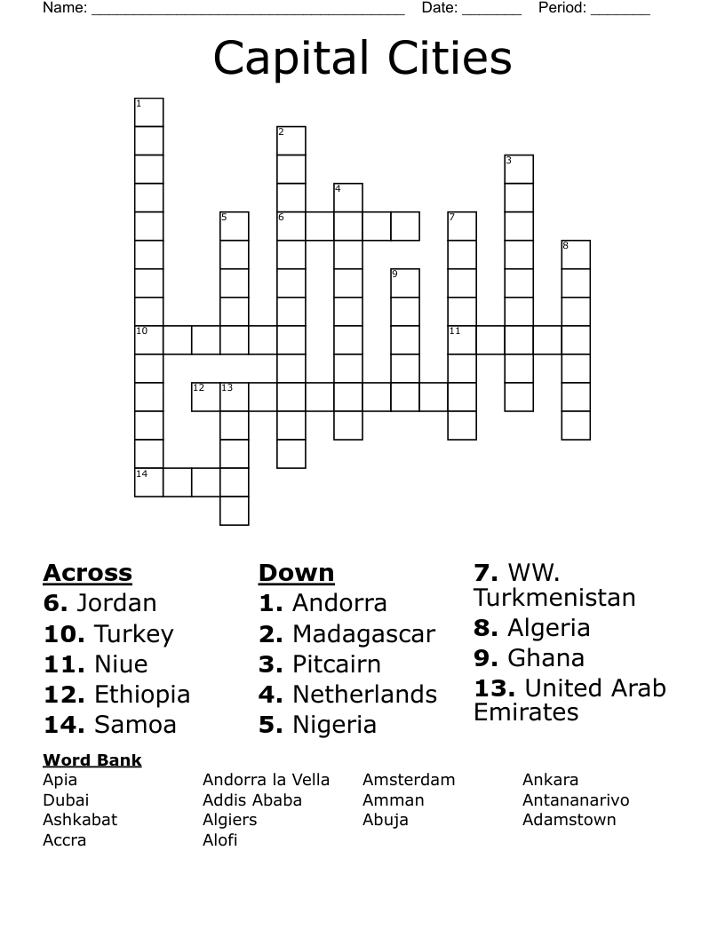 Capital Cities Crossword