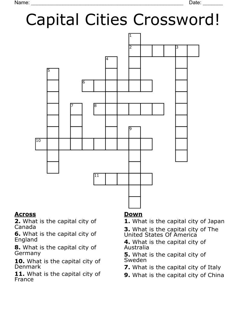 Capital Cities Crossword!