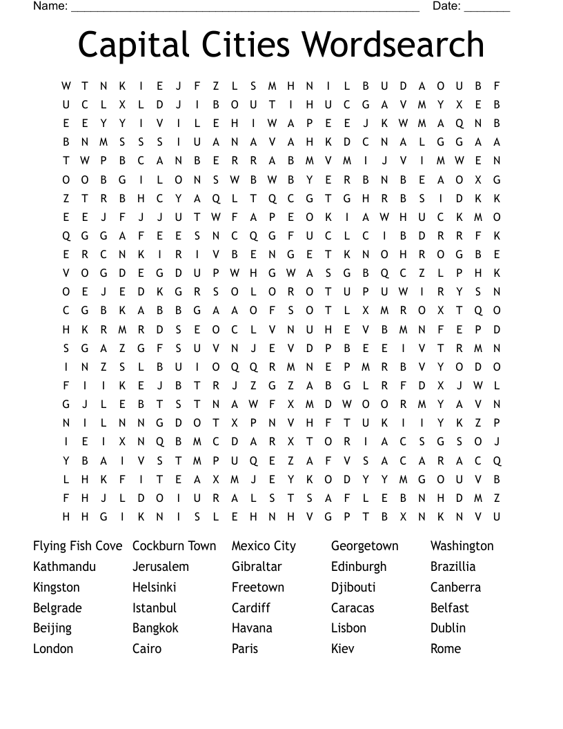 Capital Cities Wordsearch
