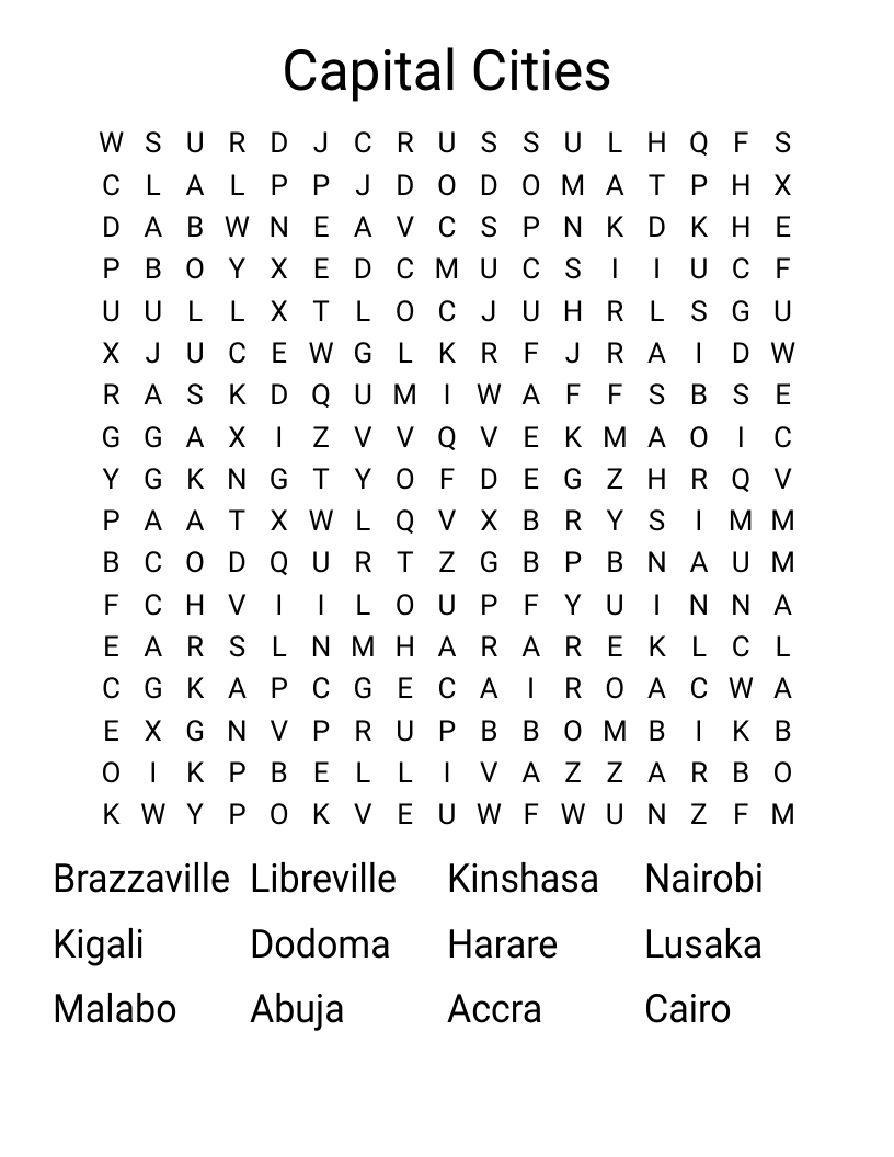 Capital Cities  Word Search