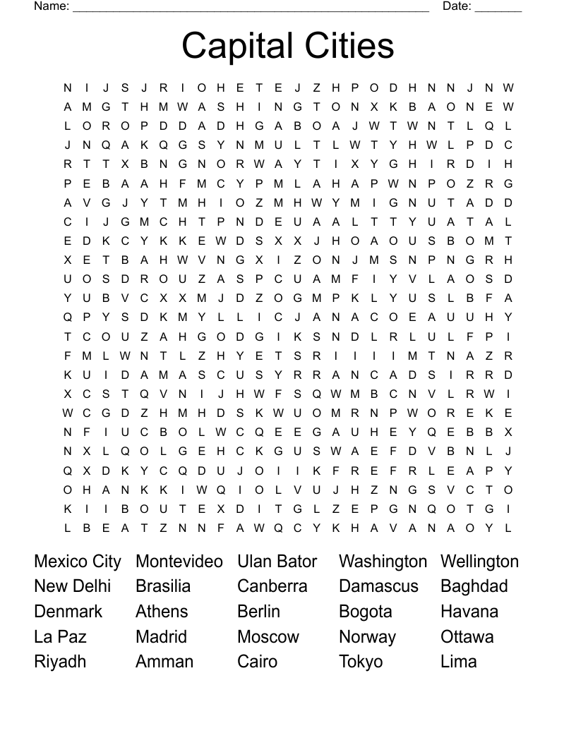 Capital Cities  Word Search