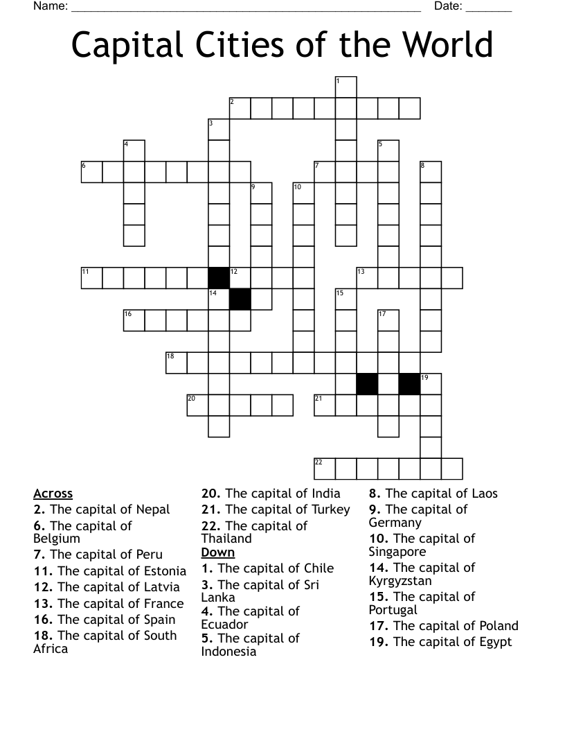Capital Cities of the World Crossword
