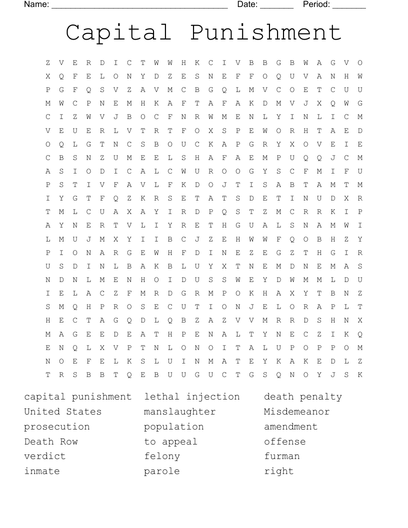 Capital Punishment Word Search