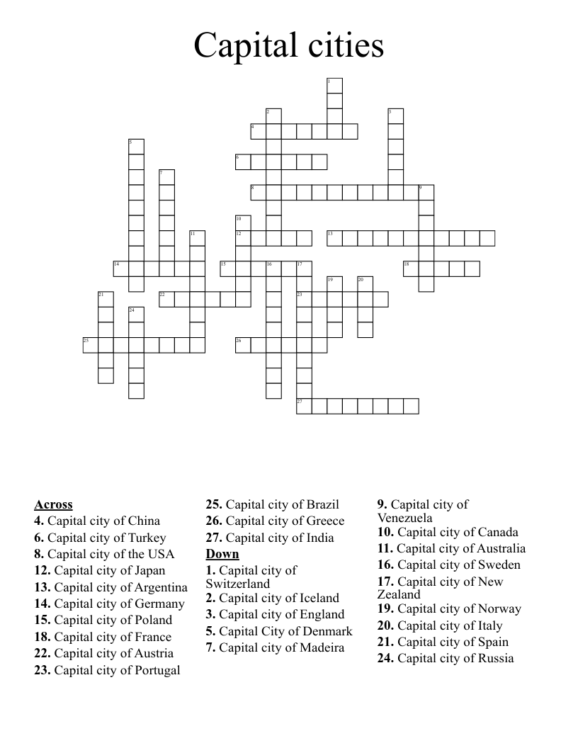 Capital cities Crossword