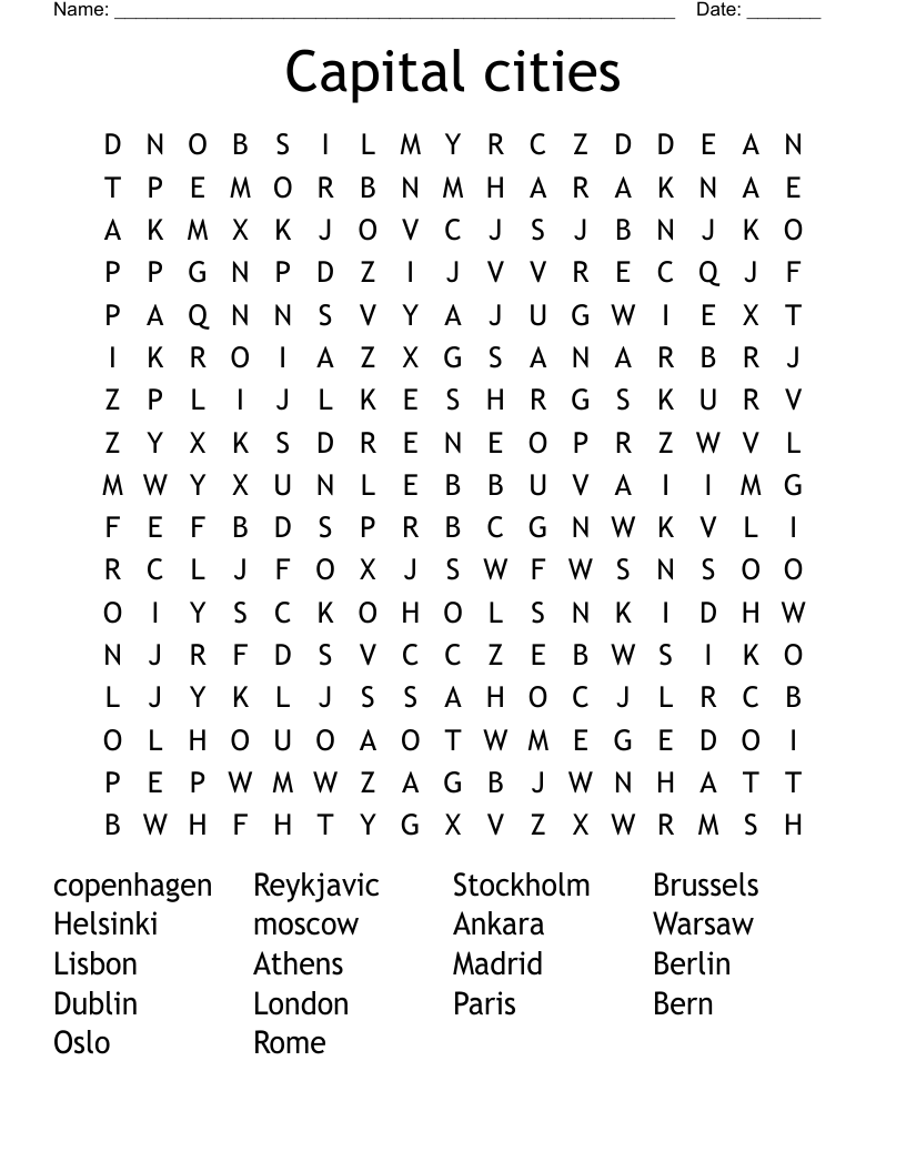 Capital cities Word Search