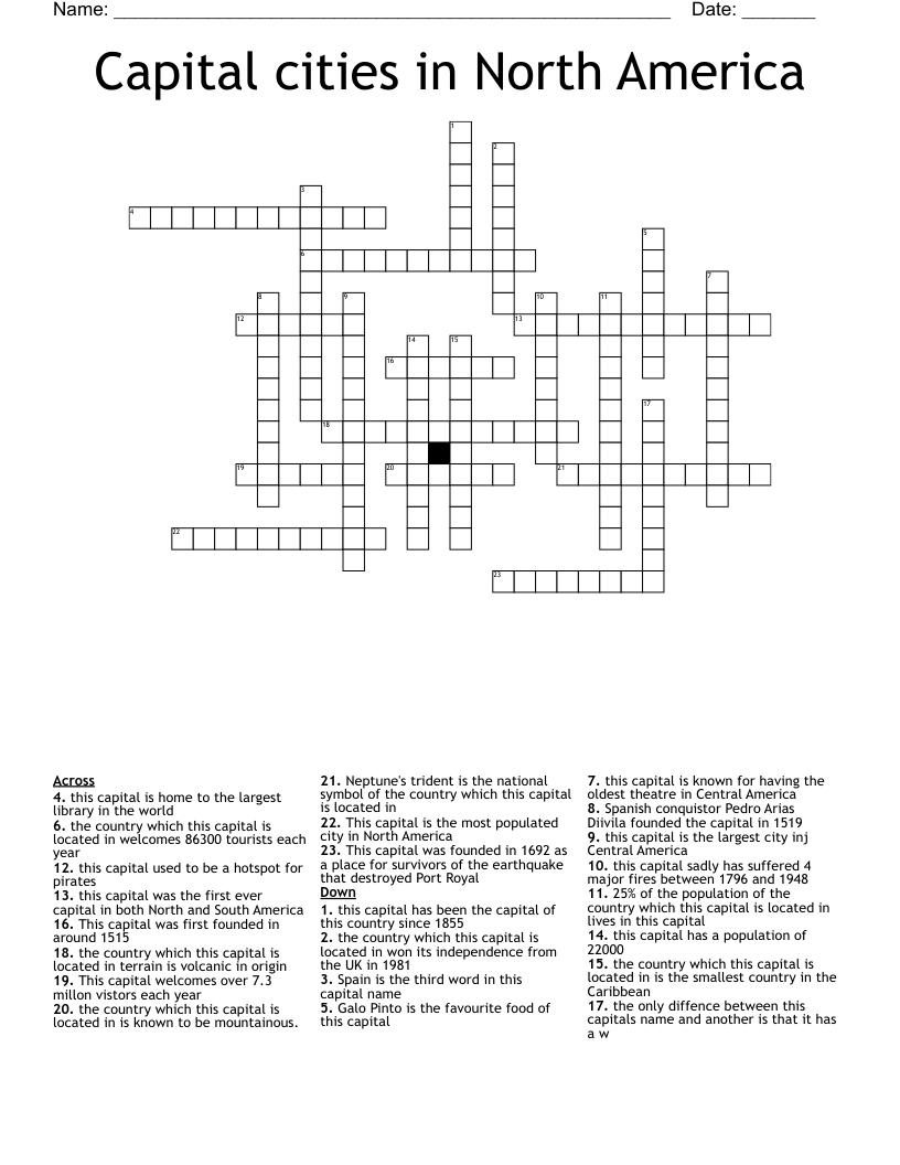 Capital cities in North America Crossword