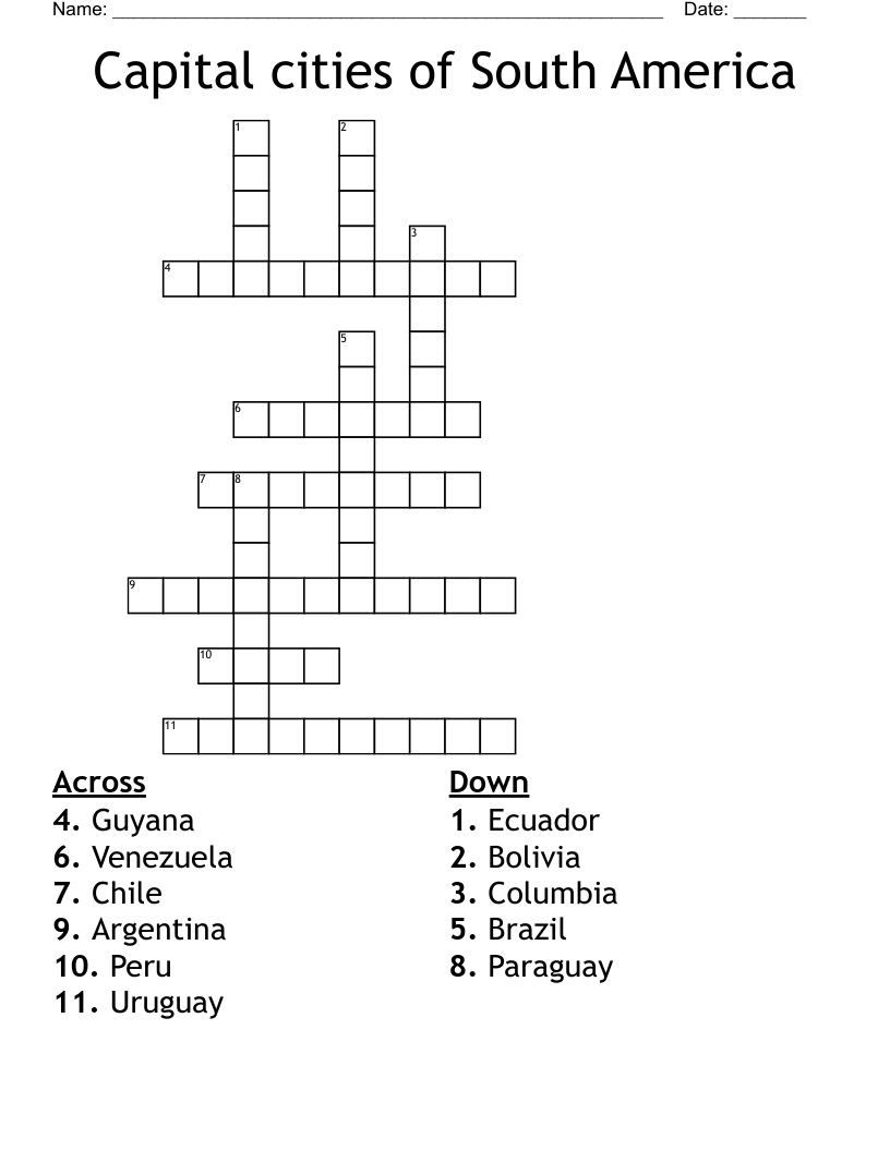 Capital cities of South America Crossword
