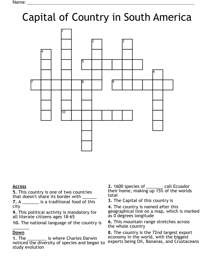 Capital of Country in South America Crossword