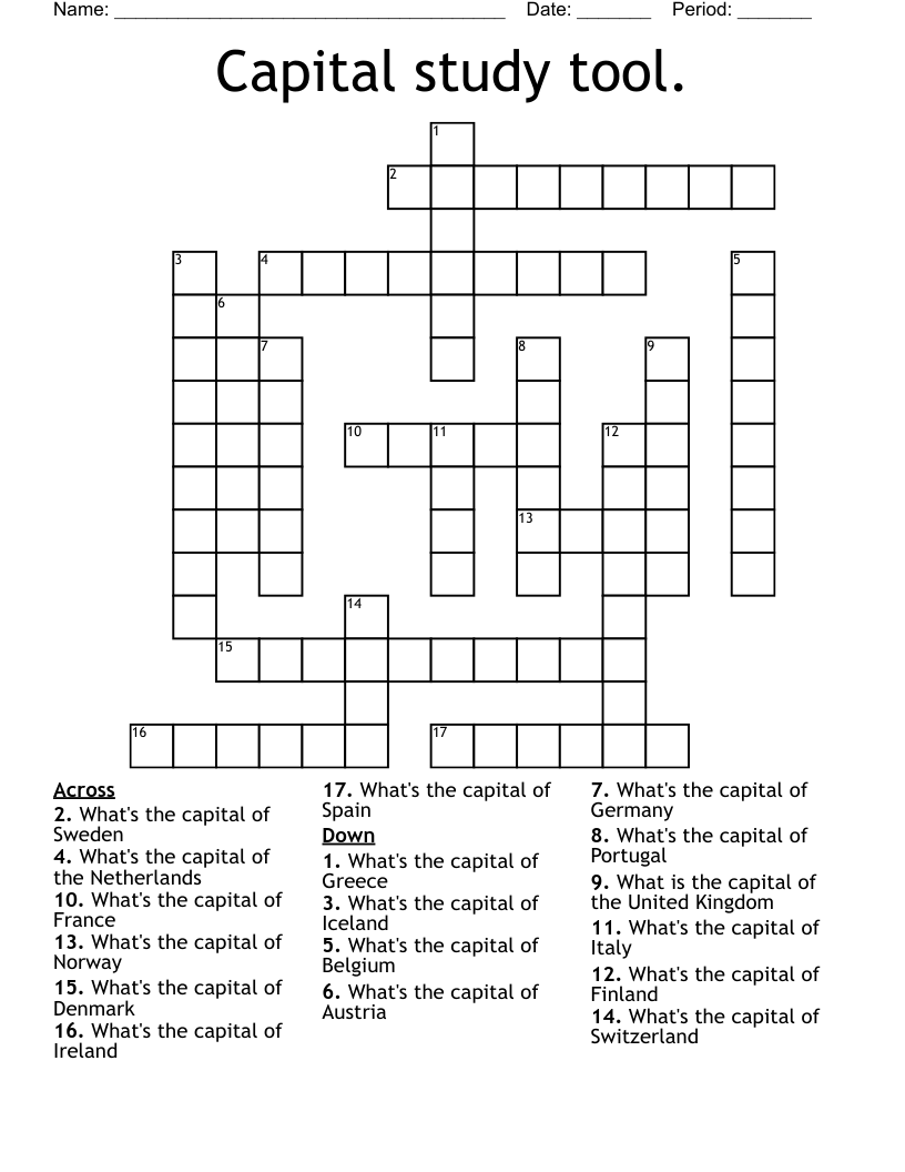 Capital study tool. Crossword
