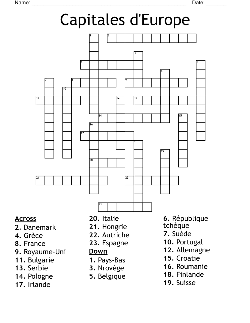 Capitales d'Europe Crossword