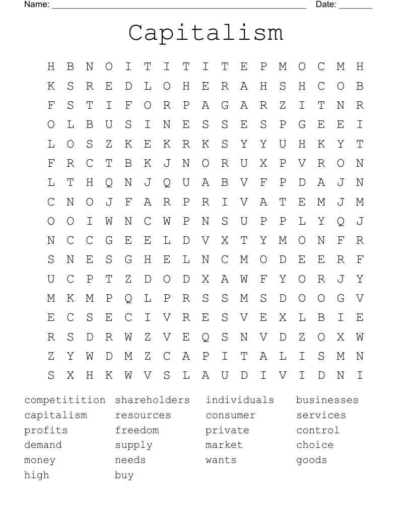 Capitalism Word Search