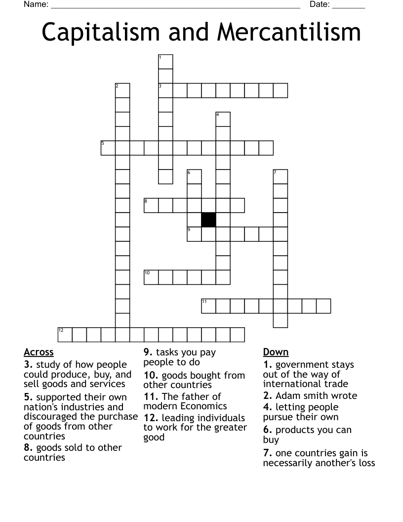 Capitalism and Mercantilism Crossword