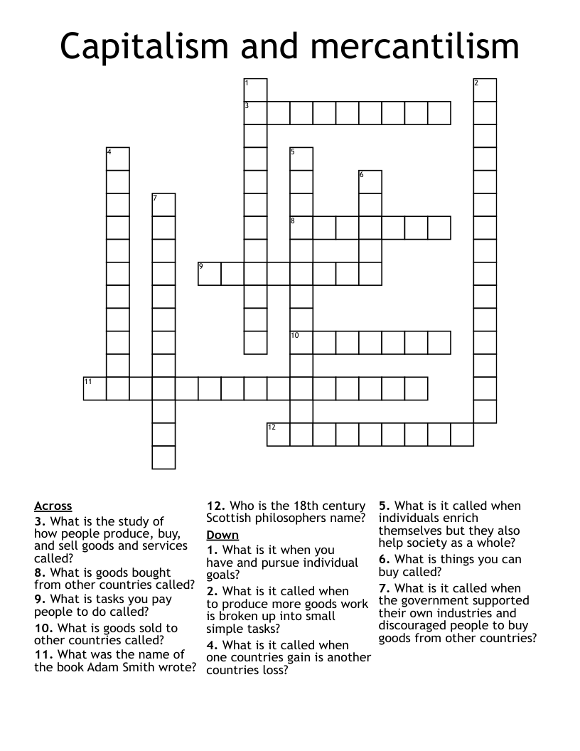 Capitalism and mercantilism Crossword