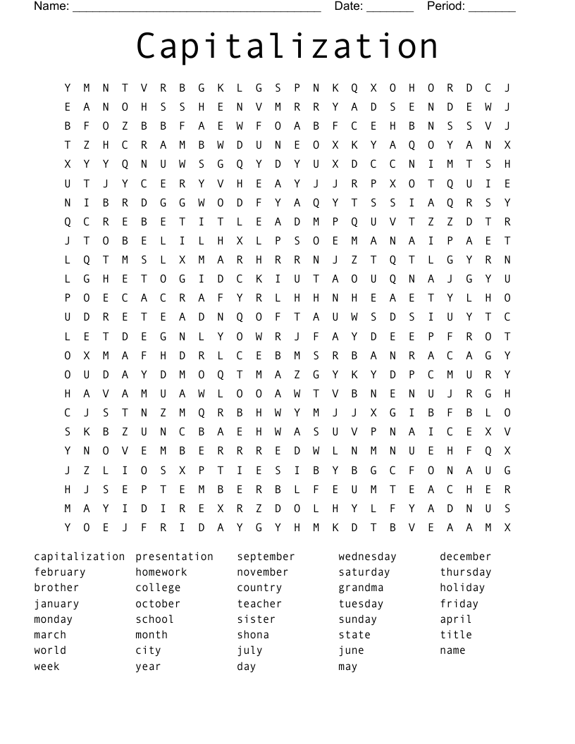 Capitalization Word Search