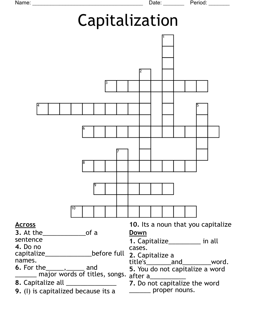 Capitalization Crossword