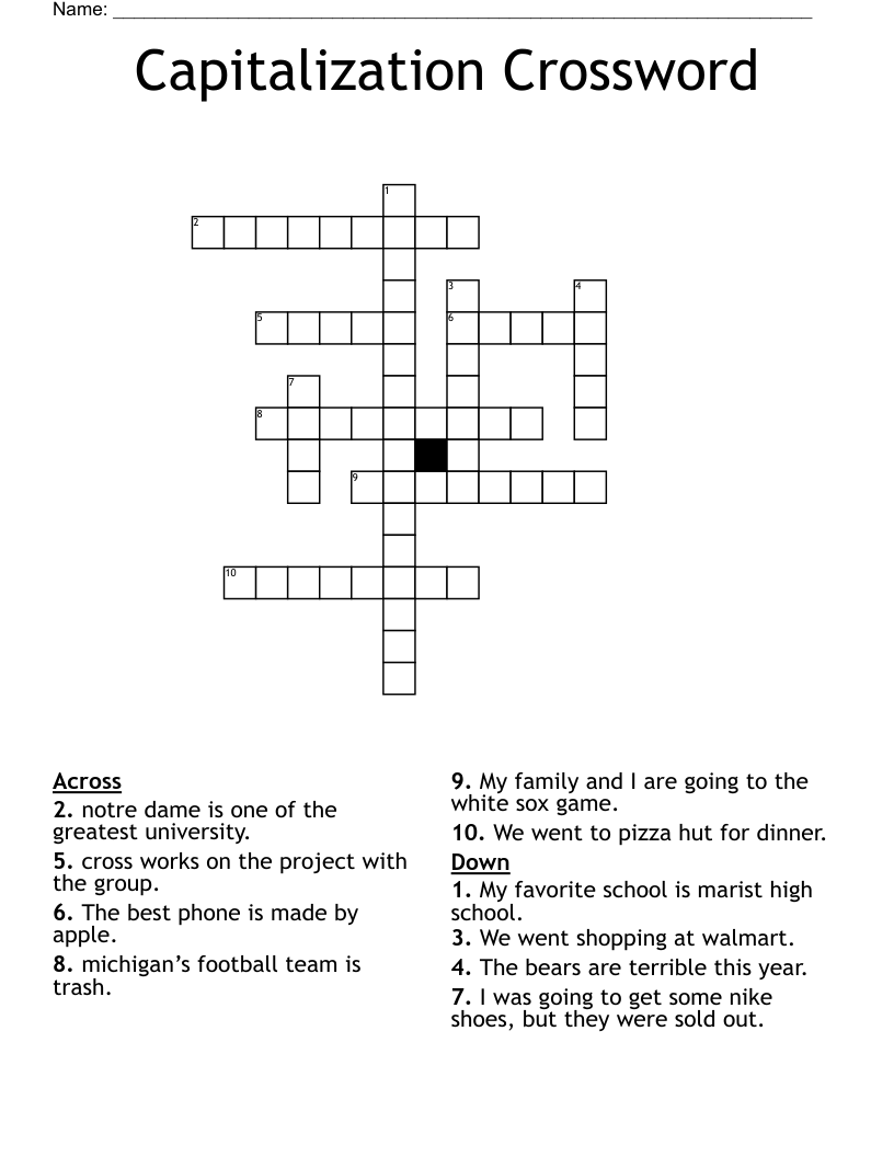 Capitalization Crossword
