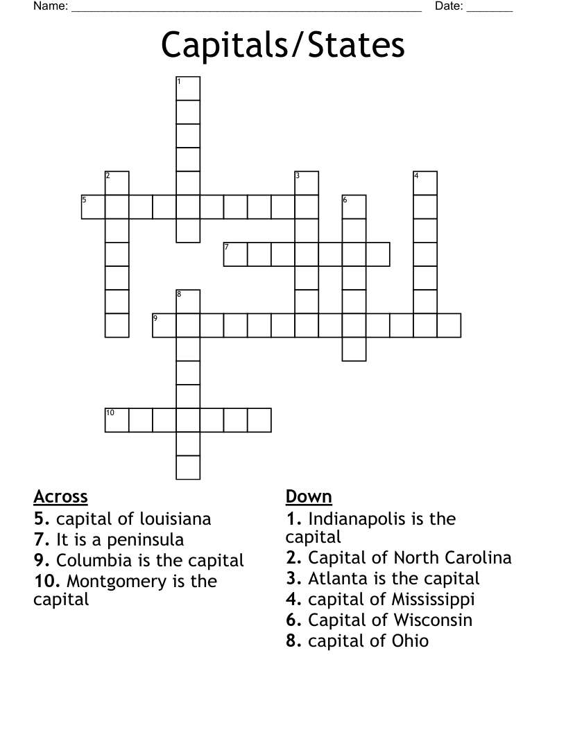 Capitals/States  Crossword