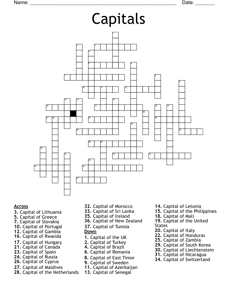 Capitals Crossword