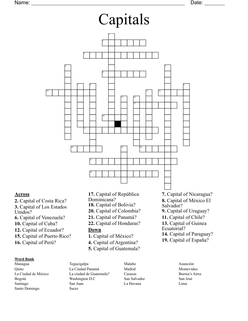 Capitals Crossword
